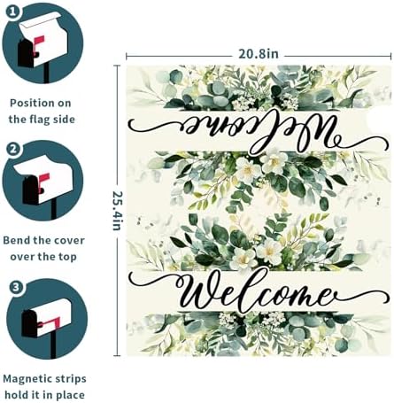 Kawani Spring Summer Floral Wreath Mailbox Covers Welcome Spring Magnetic Mailbox Cover Large Size 25x21 Inch Green Leaves Mailbox Cover Wraps Post Letter Box for Garden Outdoor Holiday Decorations