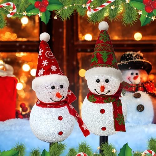 Solar Christmas Snowman Pathway Lights Outdoor Decoration, 3 Pack