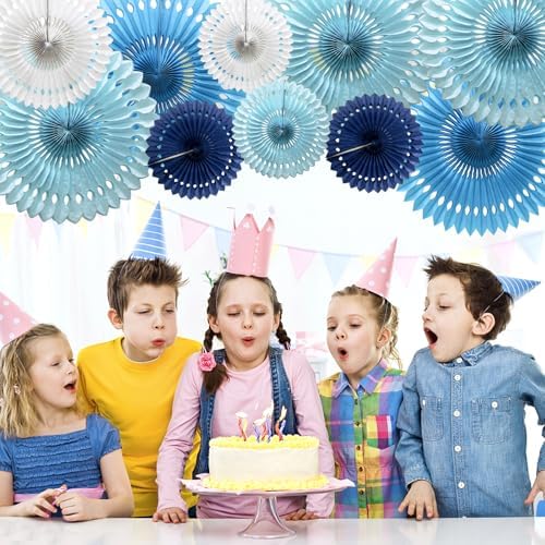 Blue Honeycomb Paper Fan Decorations Royal Blue Hanging Decor 10Pcs
