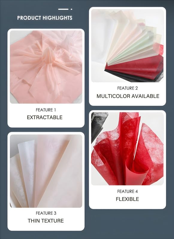 MLSG 96 Sheets Tissue Flower Wrapping Paper Cotton Wrapping Flower Paper Withdrawable Lining Paper Non-woven Waterproof Floral Bouquet Wraps For Florist Packaging Arrangement (Rouge Pink)