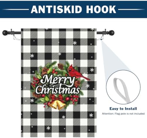 Christmas Garden Flag 28x40 Inch Black White Buffalo Plaid Flags