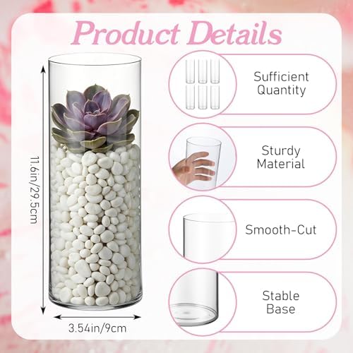 6 Pcs 12 Inch Plastic Cylinder Vase Set - Crystal Clear Acrylic Flower Vase for Wedding Centerpieces, Home Decor, Party Table Arrangements with Shatter-Resistant Design