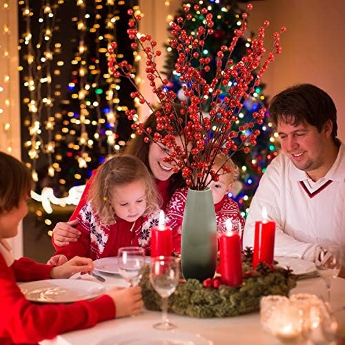 WILLBOND Artificial Red Berry Stems 21.6 Inch Christmas Red Berries Holly Berry Branches for Christmas Tree New Year Decor DIY Craft (Simple Style, 16 Pieces)