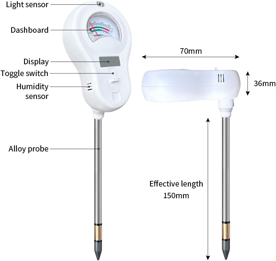 Soil Tester 6-in-1 Soil Moisture Meter Sunlight/Moisture/Fertility/PH/Environment Temperature/Environment