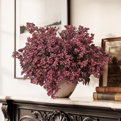 12Pcs 17in Artificial Nandina Berry Stem for Vase Decor(Dusty Plum)