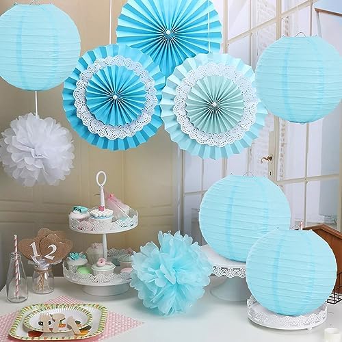 BEISHIDA 10 Inch Blue Paper Lanterns 6 Packs Hanging Round Chinese Lantern