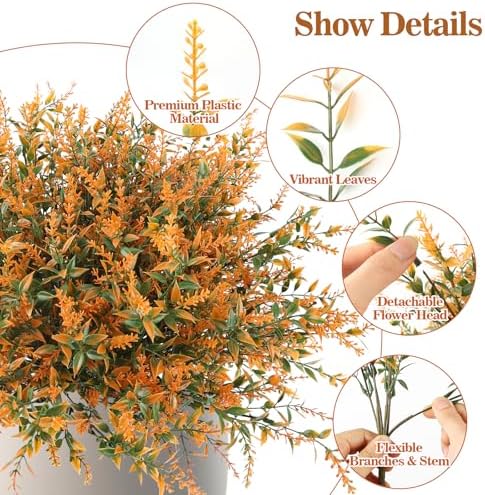 12 Bundles Artificial Fall Lavender Flowers, UV Resistant Outdoor Plants