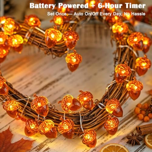 Thanksgiving Decoration 13ft 40 LED Acorn Fall Fairy Lights Battery Powered