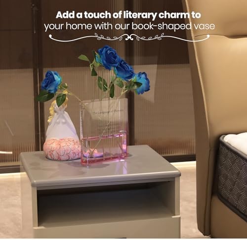 Alpharan Pink Book Vase, Acrylic Clear Book-Shaped Flower Vase
