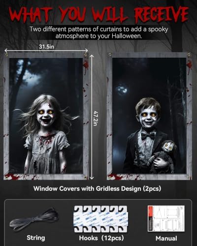2pcs Halloween Window Cover Decor, Scary Ghost Curtain Outdoor