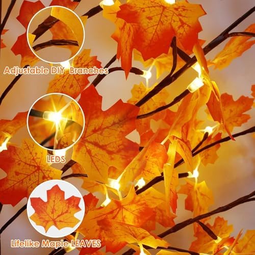 2 Pack 2FT Lighted Maple Tree, Artificial Fall Tree with Timer for Indoor