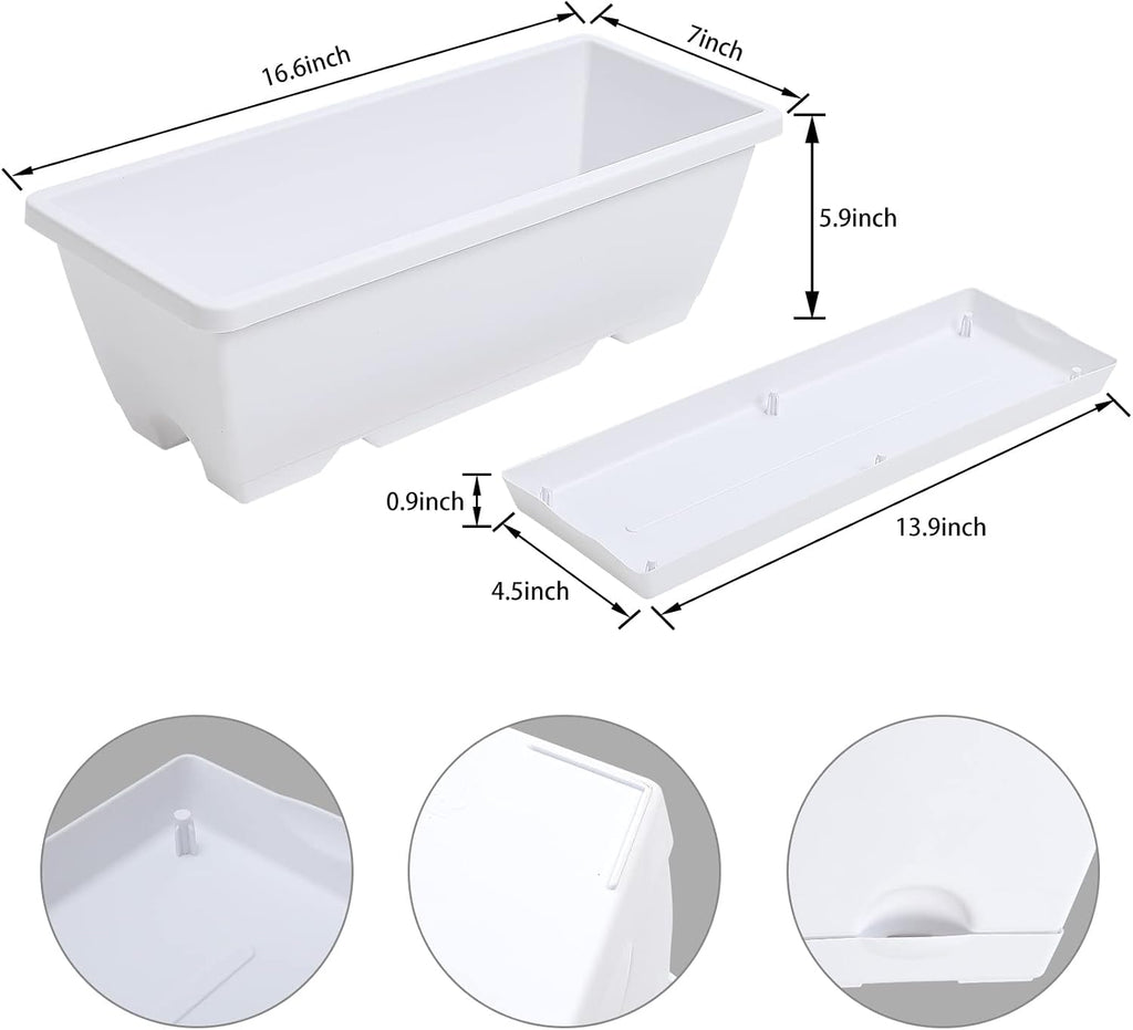 CHUKEMAOYI Window Box Planter, 7 Pack Plastic Vegetable Flower Planters Boxes 17 Inches Rectangular Flower Pots with