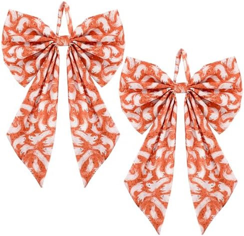Suncalla 2 Pcs Orange Halloween Ghost Wreath Bows 18'' x 12''