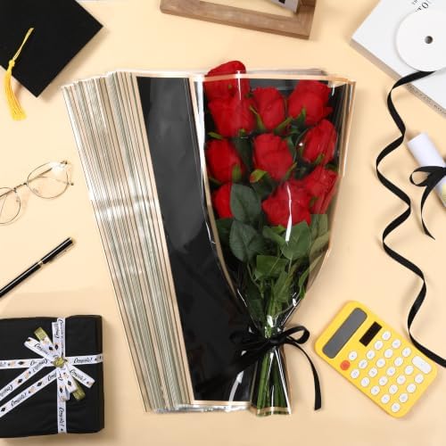 Jansun 40 Pcs Flower Wrapping Bags with Ribbon for Bouquet Packaging