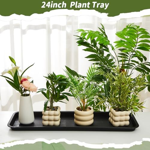 Cinnvoice 4 Pack Black Rectangle Plant Saucer, 23.2 x 8.2 x 0.8 Inch