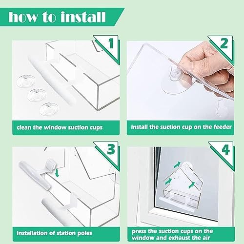 Window Bird Feeder 2 Pack, Bird House for Outside with 2 Rod, Small Acrylic Window Bird Feeder with Strong Suction Cups and Drain Holes 5.9 * 2.4 * 5.9 inch