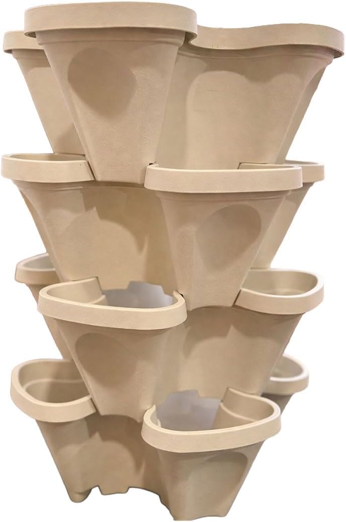 Stackable Vertical Planter Tower, 4 Tier Strawberry Planter,16 Plant Sites, Space Saving Garden Planter for Vegetables