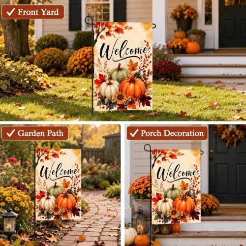Fall Decor - Fall Pumpkin Welcome Garden Flag | Thanksgiving Decorations