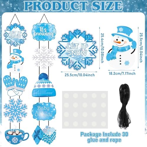 CroBlissful 2 Sets 10 Pcs Christmas Welcome Winter Porch Sign, Blue