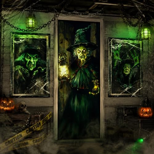 Fanfanwin 3 Pcs Halloween Door Window Cover Set Scary Decor, Witch