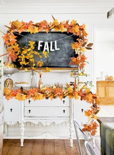 DearHouse Fall Maple Leaves, 6ft Artificial Autumn Foliage Thanksgiving Decor for Home, Wedding, Fireplace, Party, Christmas (Yellow&Brown)