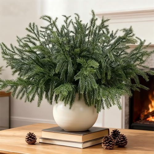 12 Bundles Artificial Norfolk Pine Stems, Real Touch Christmas Greenery