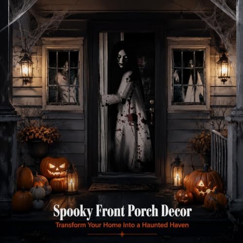 Fanfanwin 3 Pcs Halloween Door Window Cover Set Scary Decor, Female Ghost