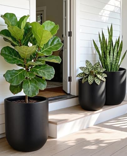 homenote 13/11.5/10 Inch Large Plastic Flower Pots with Drainage (3 Pcs)