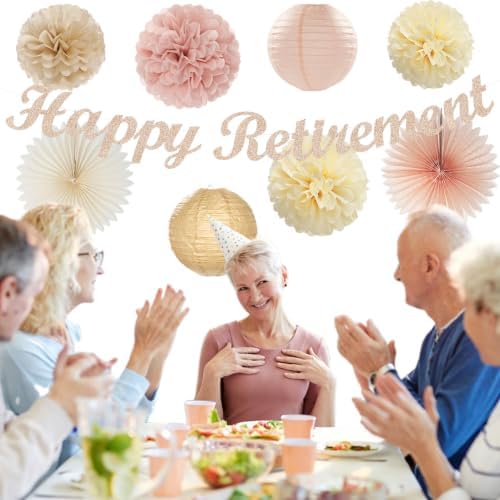 Champagne Gold Beige Happy Retirement Banner Party Decorations Burgleda