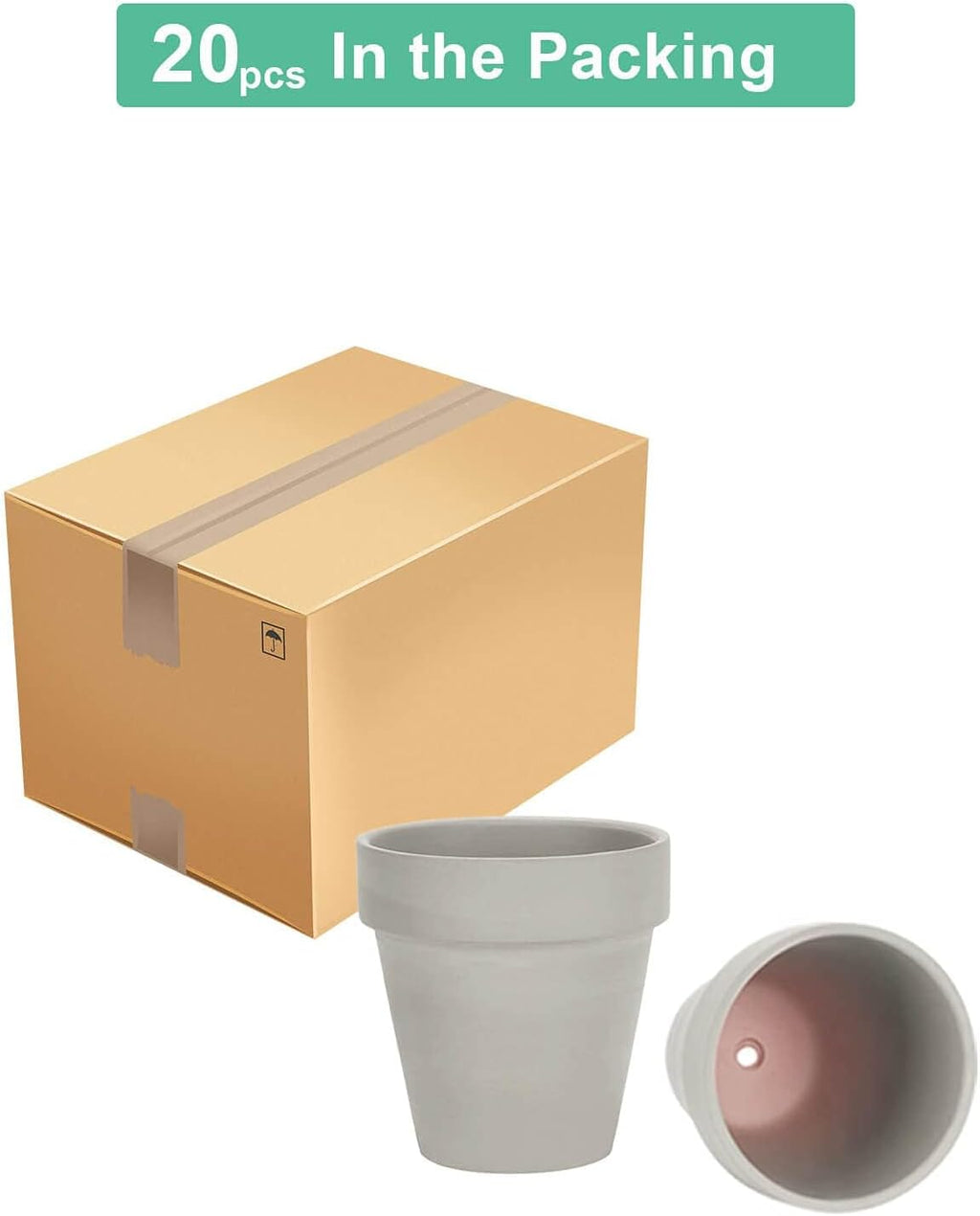 3 Inch Grey Terracotta & Clay Pot with Drainage, 20 Pack | Clay Flowerpot, Nursery pot for succulents, cactus, herbs