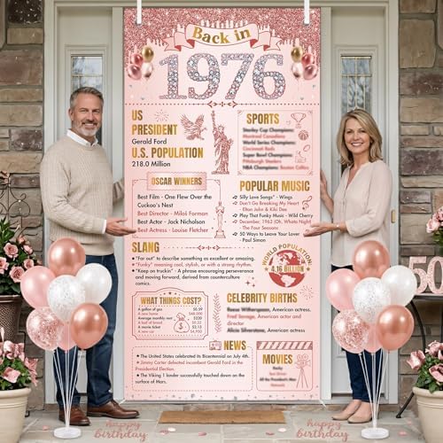 50th Birthday Decorations for Women, Rose Gold Back in 1976 Door Cover Decor, Fifty 50 Years Old Bday Large Front Door Cover Sign Backdrop Banner Supplies Decor, 3x6 Ft