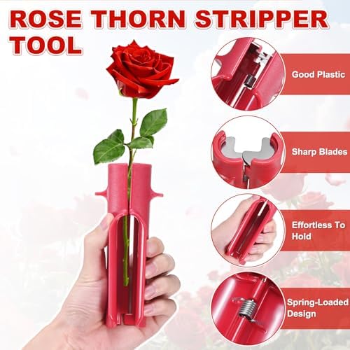 M METERXITY 1-Pack Rose Thorn Stripper Tool, Plastic Metal Flower Stem Leaf Thorn Stripper for Bouquets Pruning Branches/Floral Arrangement, Flower Stripping Tool Remove [Rose Red]
