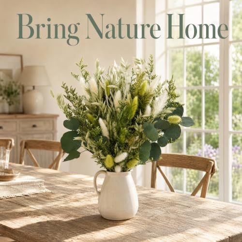 Umero Dried Flower Bouquet, 17in Green Boho Flower Arrangement Vase Decor