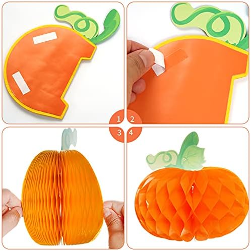 Sucrain 12 Pieces Tissue Paper Pumpkin 3D Honeycomb Pumpkins for Halloween Thanksgiving Party Favor Fall Festival Supplies （Orange, Red, Yellow）