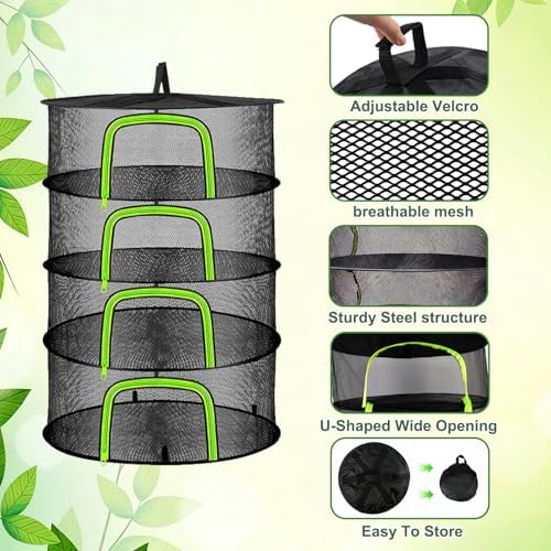 4 Layer Herb Drying Rack, Hanging Mesh Net, Foldable Plant Drying Rack With U-Shaped Zipper, Garden Trimming Shears and Hooks, For Drying Herbs Plants, Fruits, Seafood, Clothing(4 Layers-23.62'')
