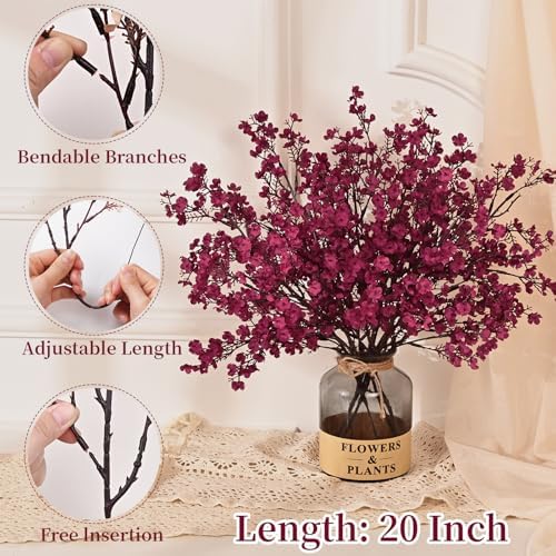 5 Pcs Fall Flowers, Real Touch Babys Breath Artificial Flowers, Burgundy