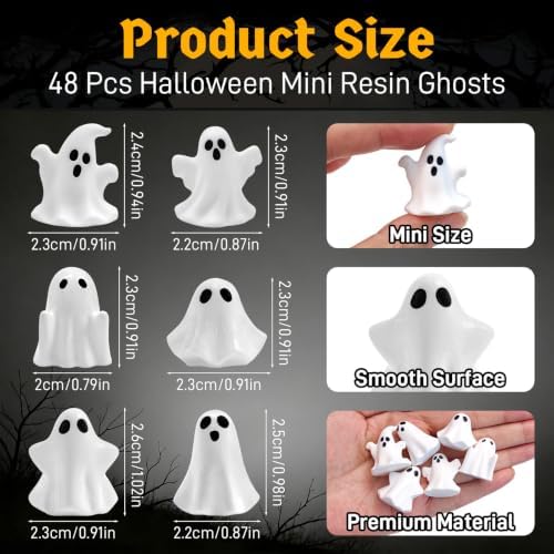 48 Pcs Halloween Mini Resin Ghost Figures White Miniature Figurines