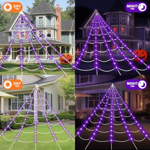 Halloween Decorations Spider Web Lights, 250 LED 16.4Ft Light Up Spider Web