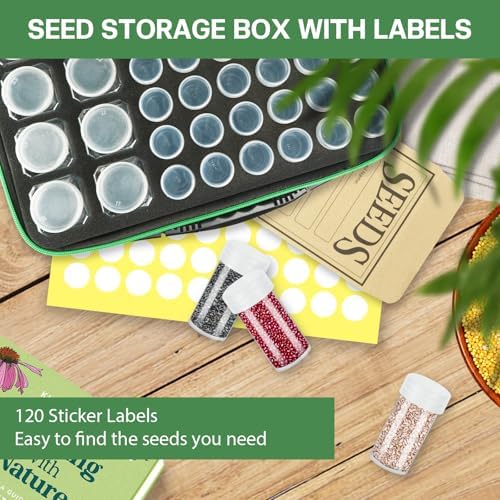 Seed Storage Organizer Box with 104 Bottles & Envelopes