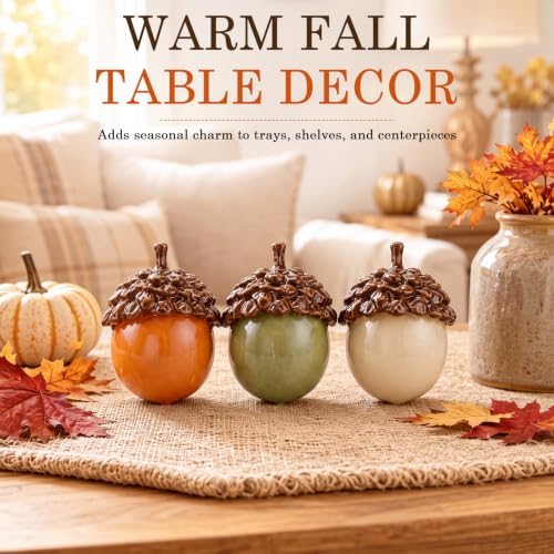RattanView 3 Piece Large Fall Resin Acorns Decor, 3.15" Acorn Ornaments