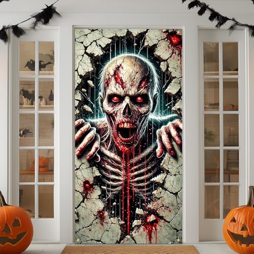 IVN Halloween Cracked Wall Skeleton Door Cover Decorations 35x71 Inch