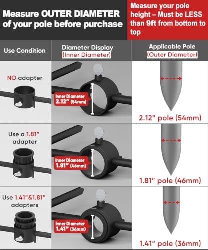 Garbuildman Pole Stabilizer Stand Applies to 1.41"/1.81”/2.12” Poles with 2 Adjustable Adapters, Outdoor Bird Feeder Pole Base, In-Ground Umbrella Stand Anchor Support, Black, 1 Pack
