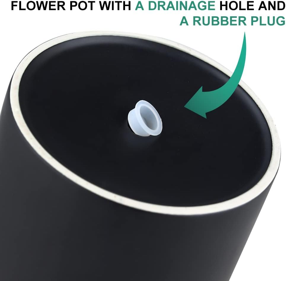 Nihow Ceramic Plant Pots with Drainage for Indoor Plants, 5 & 7 Inch,Black | Cylinder Shape, For Indoor Plants