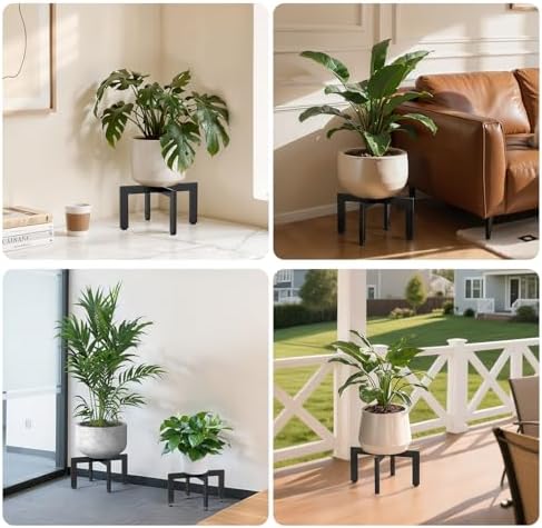 Metal Black Short Plant Stand With Adjustable Leveling Feet