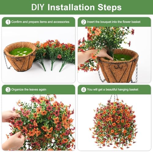 IINQCMY Artificial Flowers Fall Hanging Baskets Outdoors Fake Mums