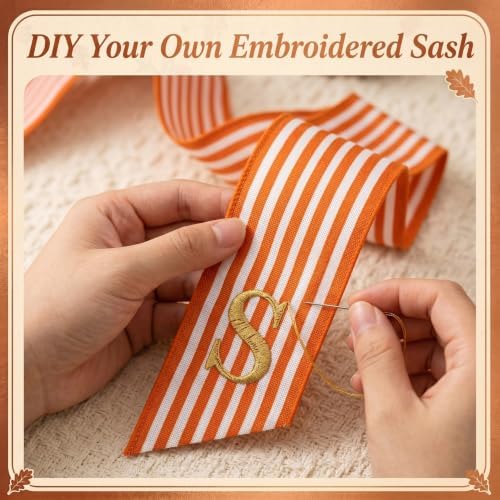 VitalCozy Wreath Sash for Front Door Fall Orange Stripe Satin Ribbon