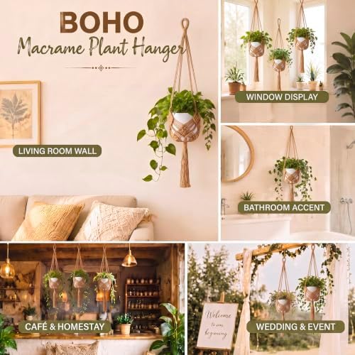 Shappy 1 Pack Boho Macrame Plant Hanger for Indoor