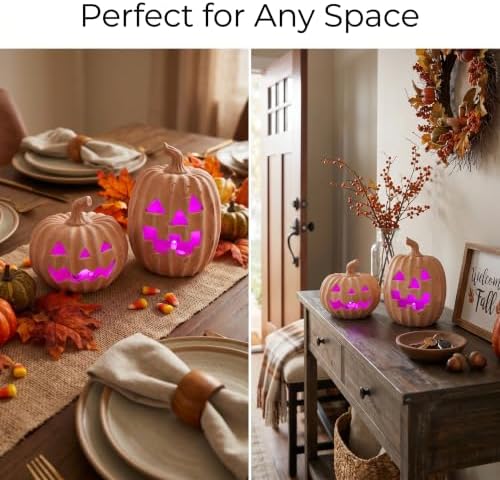 FESTGLOX Terracotta Jack-o’-Lantern Pumpkins, LED Halloween Pumpkin Decor