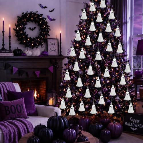Chunful 24 Pcs Halloween Ghost Hanging Ornaments, 3 in Tree Decoration