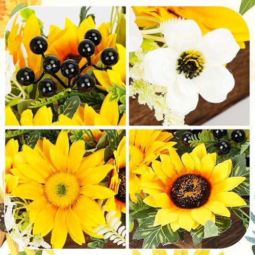 Sunflower Arrangement with Wood Tray Centerpieces for Tables Home Decor